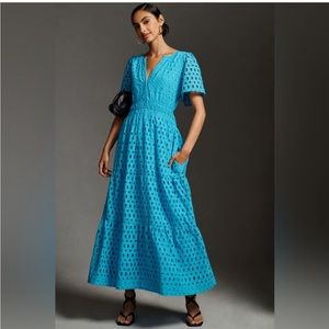 NWT Anthropologie Somerset Maxi Dress Eyelet Edition Turquoise Tiered